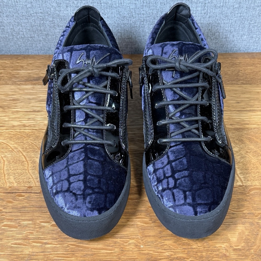 Mint Giuseppe Zanotti Meredith Blue Black Croc Velvet Men's 12 Shoes Sneakers - Picture 2 of 10